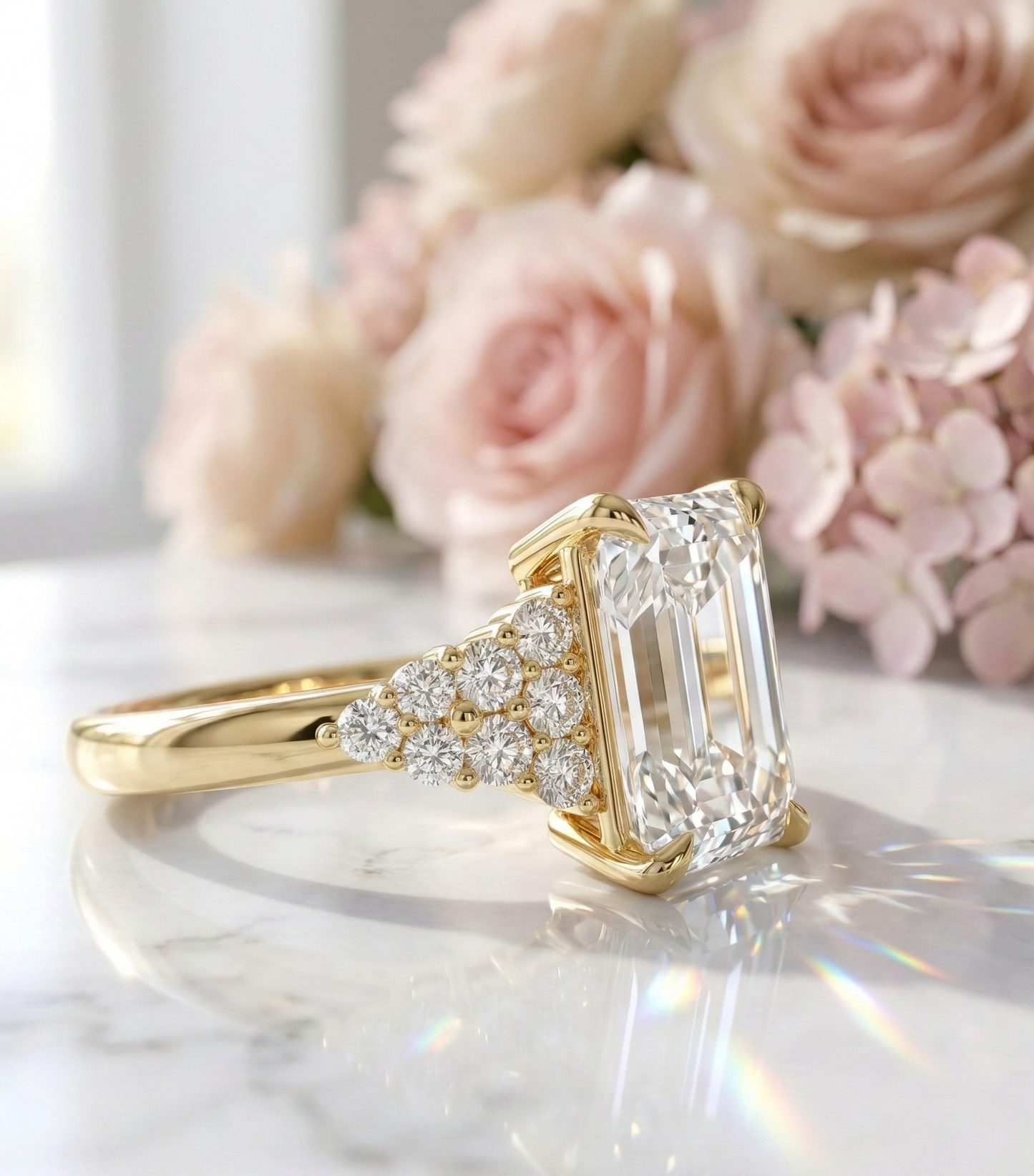 gold radiant cut engagement rings​

