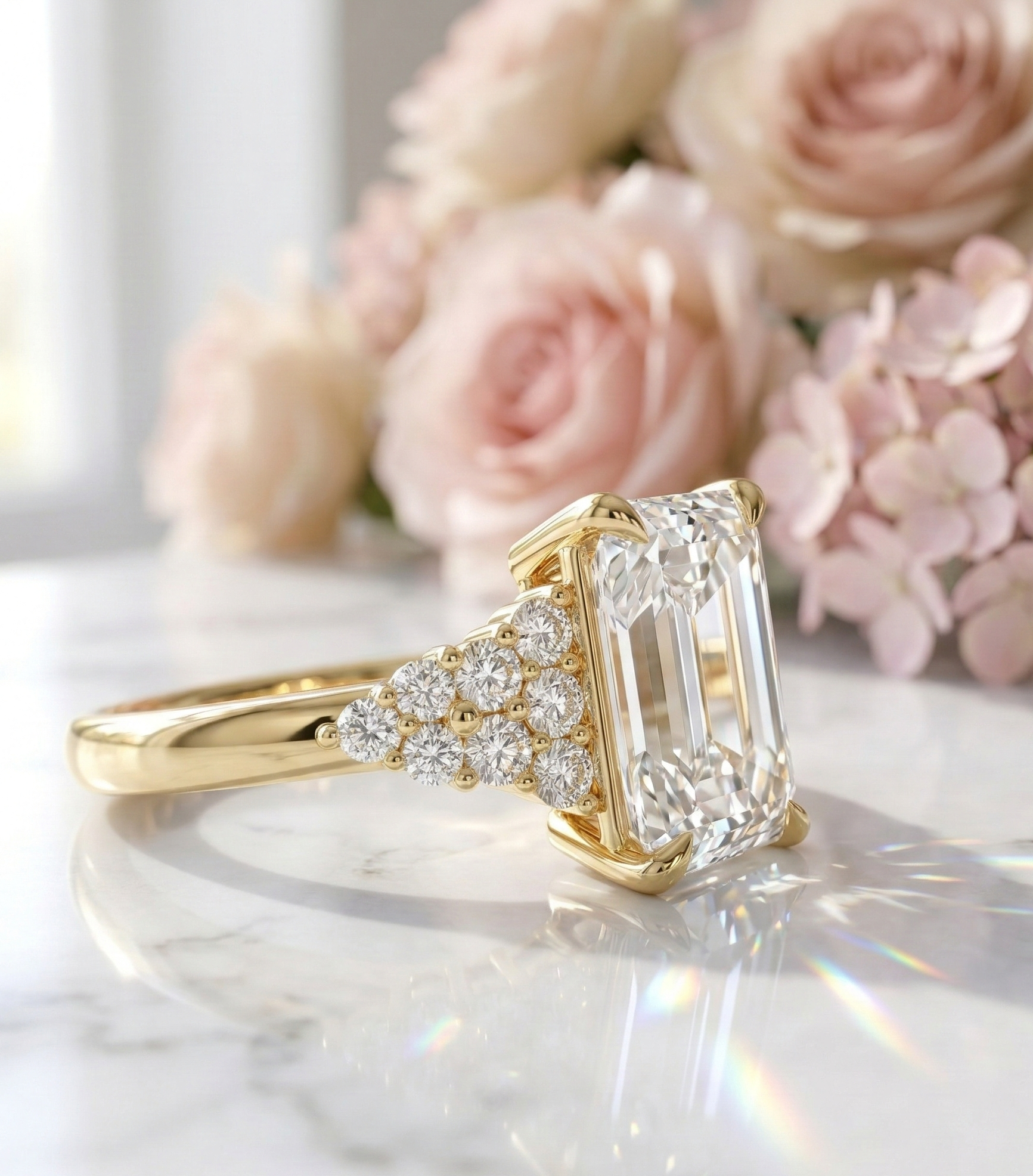 gold radiant cut engagement rings​

