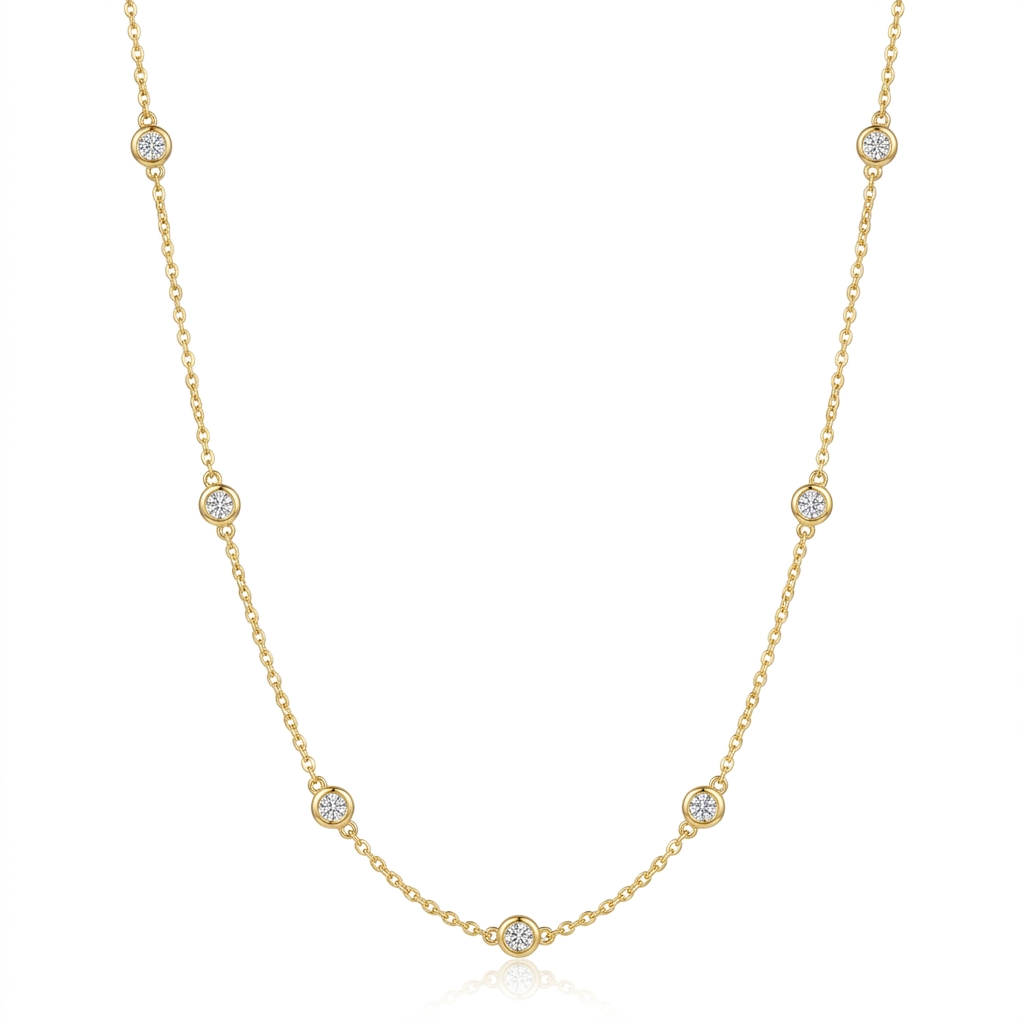 gold necklace with round diamond pendant​

