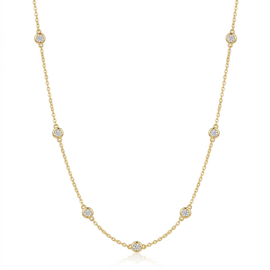 gold necklace with round diamond pendant​

