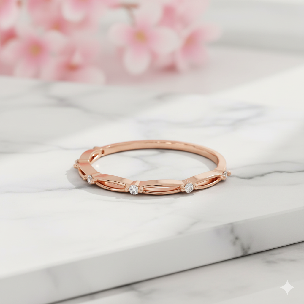 Lab Grown Diamond Floral Band • 14K Gold Marquise Open Design Ring