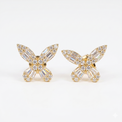 14K Gold Butterfly Diamond Earring Studs for her  62