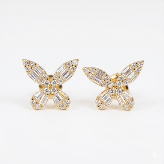 14K Gold Butterfly Diamond Earring Studs for her  62