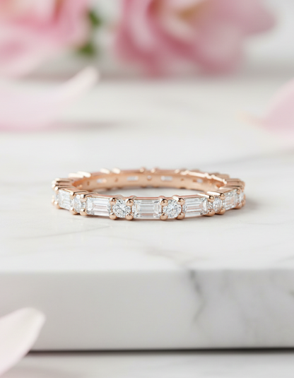 1.00 Ct Round & Baguette Lab Diamond Eternity Band – 14K Gold