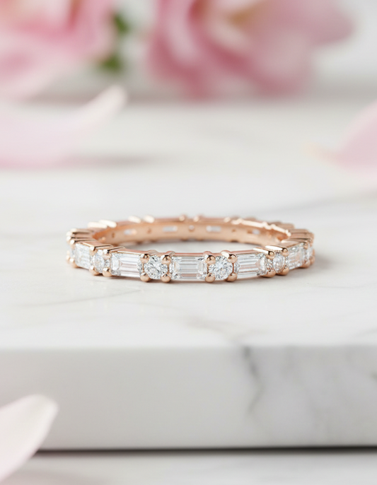 1.00 Ct Round & Baguette Lab Diamond Eternity Band – 14K Gold