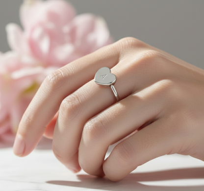 Custom Heart Ring – 14K Solid Gold Initial Band