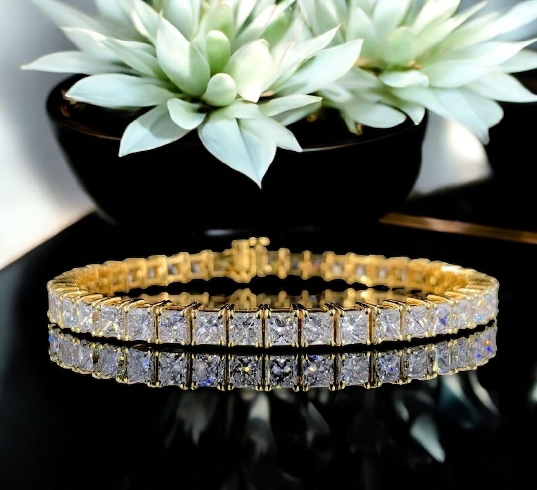 8.950TCW Princess Cut Lab-Grown Tennis Bracelet 14k Rose Gold