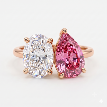 Toi Et Moi Ring, 2.00 TW Oval and Pear Lab-Grown Ring, Two Stone Engagement Ring