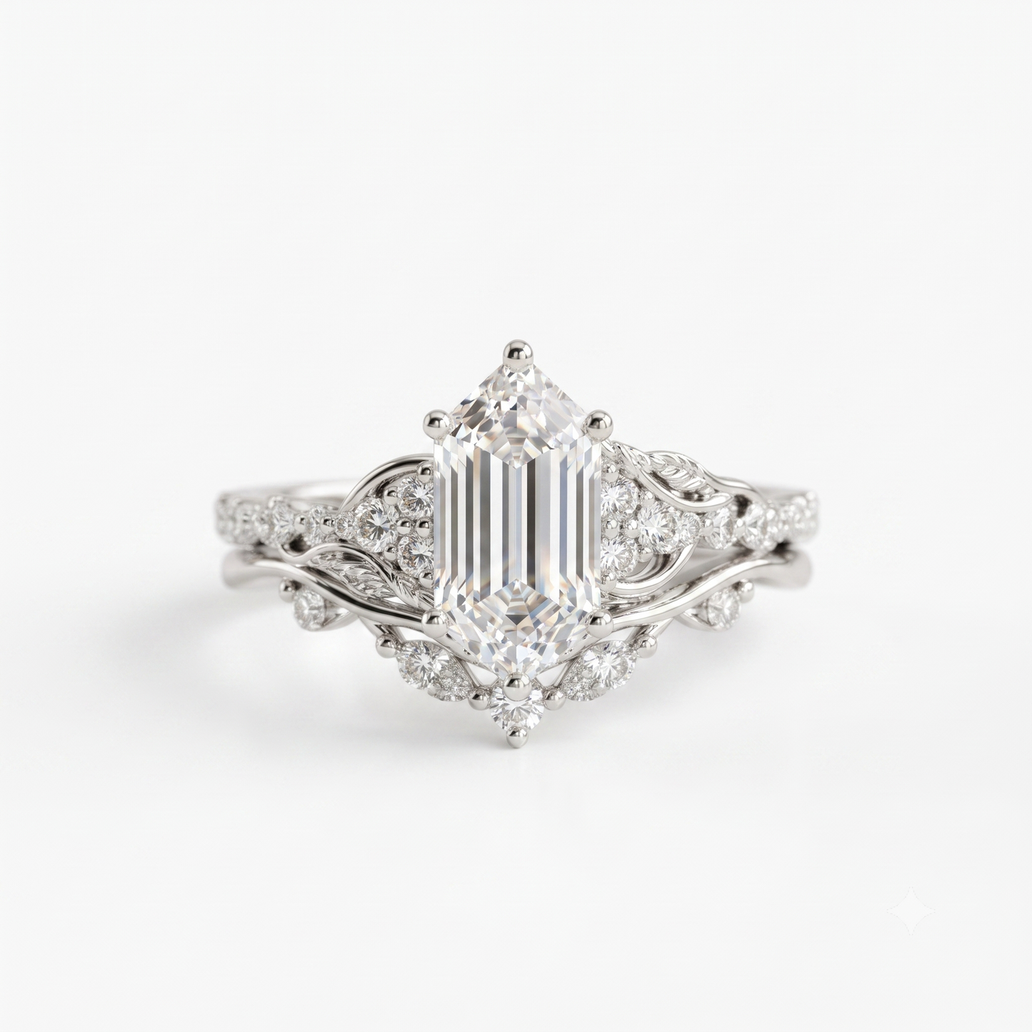 1.61 Ct Hexagon Lab Grown Diamond Engagement Ring Set