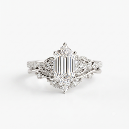 1.61 Ct Hexagon Lab Grown Diamond Engagement Ring Set