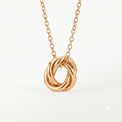 14K Solid Gold Knot Interlocking Circle Pendant Necklace