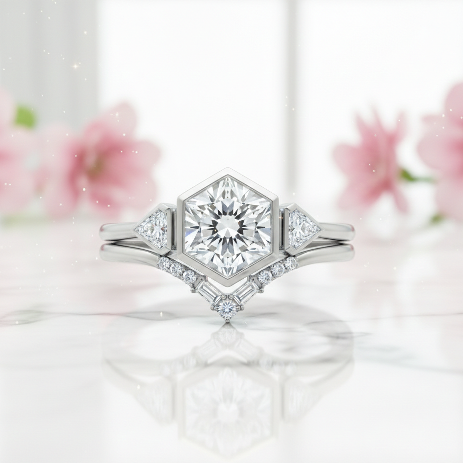 1.60 Ct Hexagon Lab Grown Diamond Bezel Engagement Ring