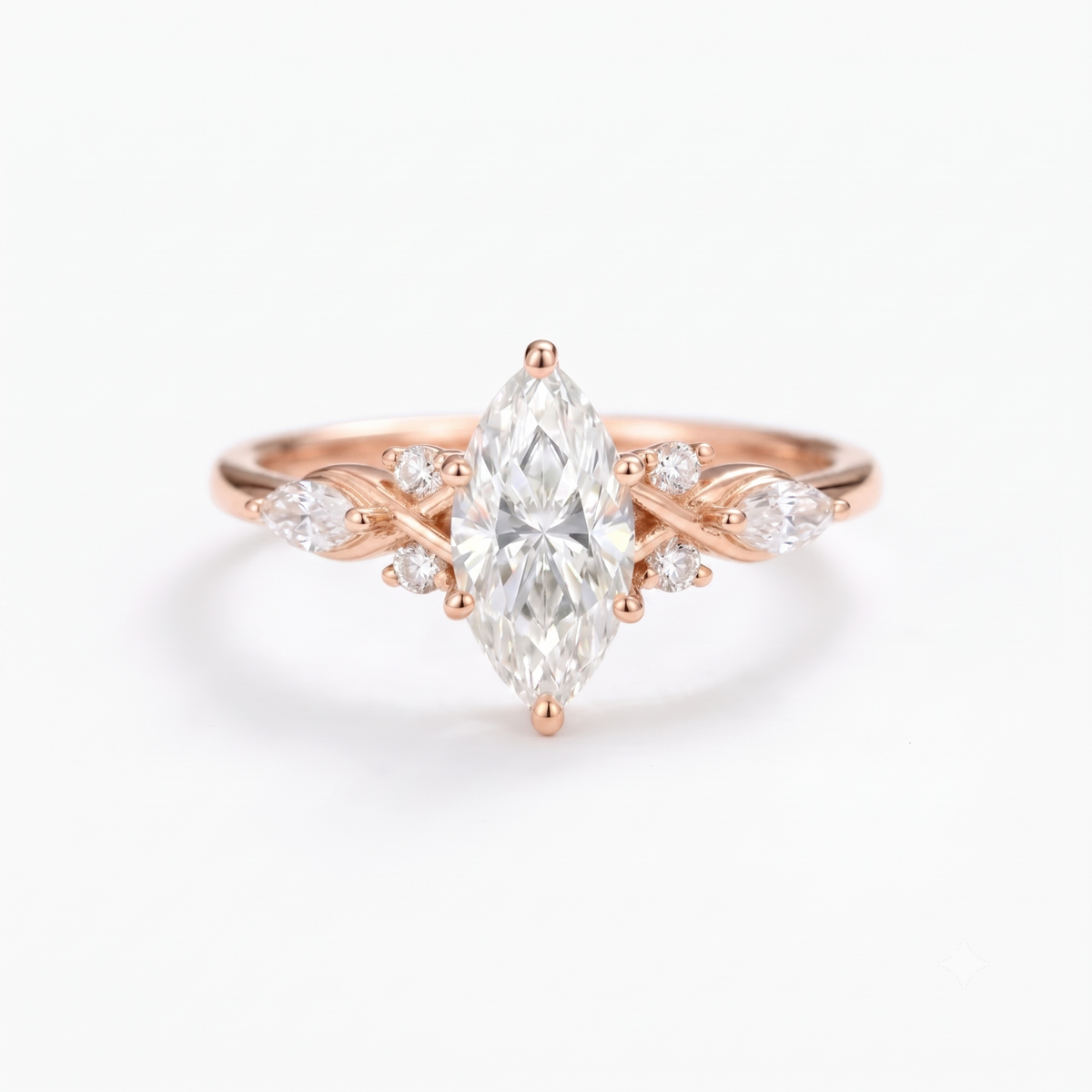 1.00ct Marquise Lab Grown Diamond Engagement Ring • Dainty Rose Gold Cluster Ring