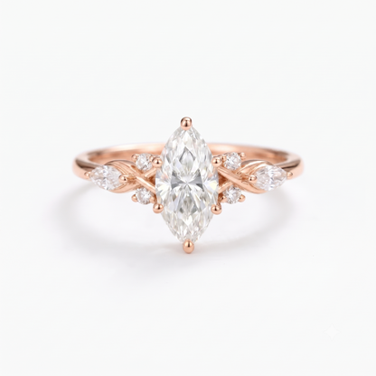 1.00ct Marquise Lab Grown Diamond Engagement Ring • Dainty Rose Gold Cluster Ring
