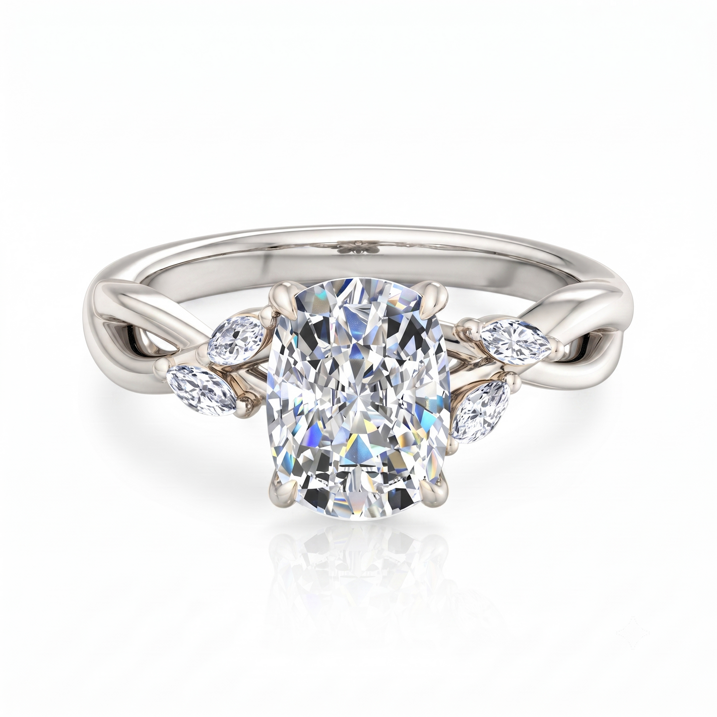 1.60 Carat Elongated Cushion Lab Grown Diamond Twig Engagement Ring, Nature-Inspired Ring