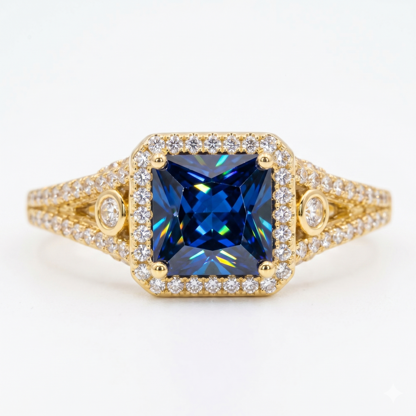 Brilliant 7mm Princess Cut Fancy Blue Lab Created Sapphire Anniversary Female Ring