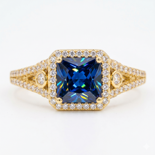 Brilliant 7mm Princess Cut Fancy Blue Lab Created Sapphire Anniversary Female Ring