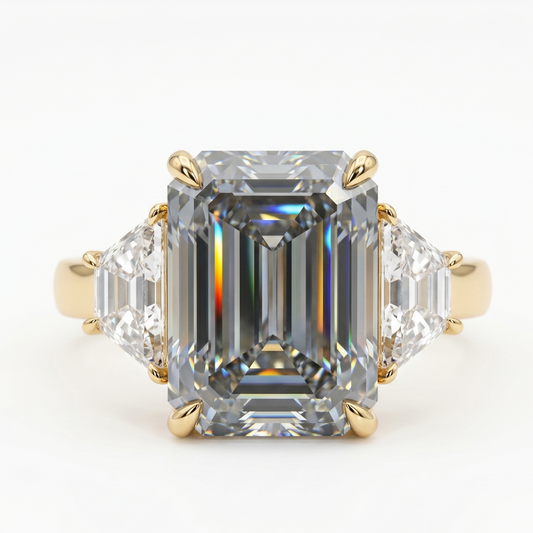 Three Stone Emerald Cut Lab-Grown Ring