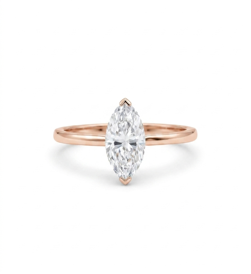1CT Marquise Lab Grown Diamond Engagement Ring • Rose Gold Solitaire Ring