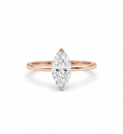 1CT Marquise Lab Grown Diamond Engagement Ring • Rose Gold Solitaire Ring