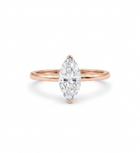 1CT Marquise Lab Grown Diamond Engagement Ring • Rose Gold Solitaire Ring