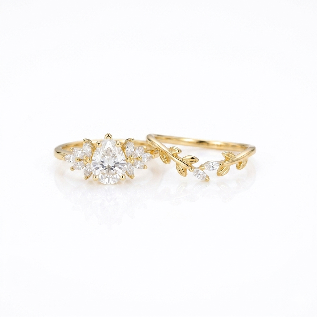 1.620ct Pear Cut Lab-Grown Bridal Set Engagement Ring Solid 14K White Gold