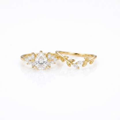1.620ct Pear Cut Lab-Grown Bridal Set Engagement Ring Solid 14K White Gold