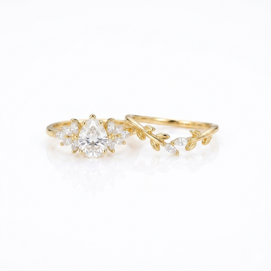 1.620ct Pear Cut Lab-Grown Bridal Set Engagement Ring Solid 14K White Gold