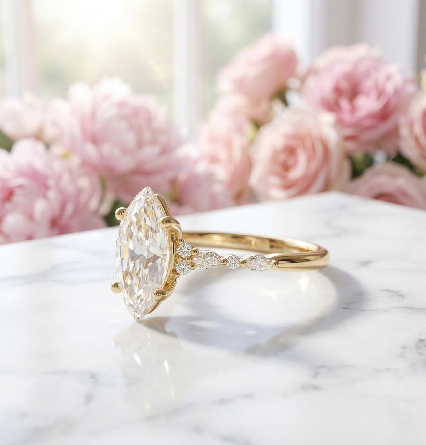 2.410 ct marquise Lab Grown Diamond Side Stone Engagement Ring
