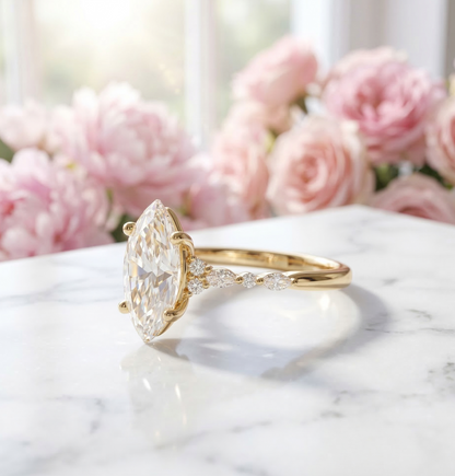 2.410 ct marquise Lab Grown Diamond Side Stone Engagement Ring