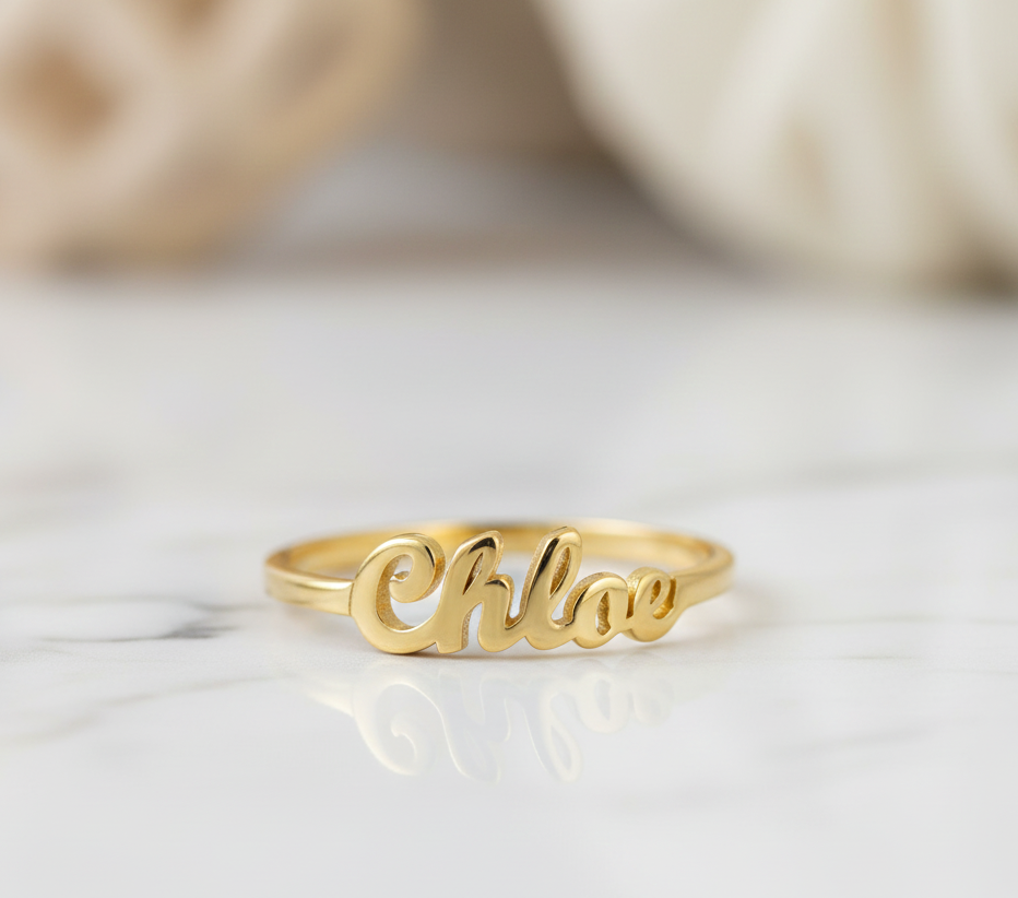 14K Solid Gold Personalized Name Ring – Custom Jewelry