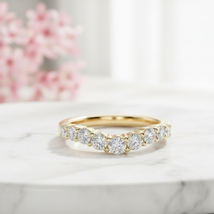 0.700 ct Moissanite Wedding Band - Round Cut Half Eternity Ring