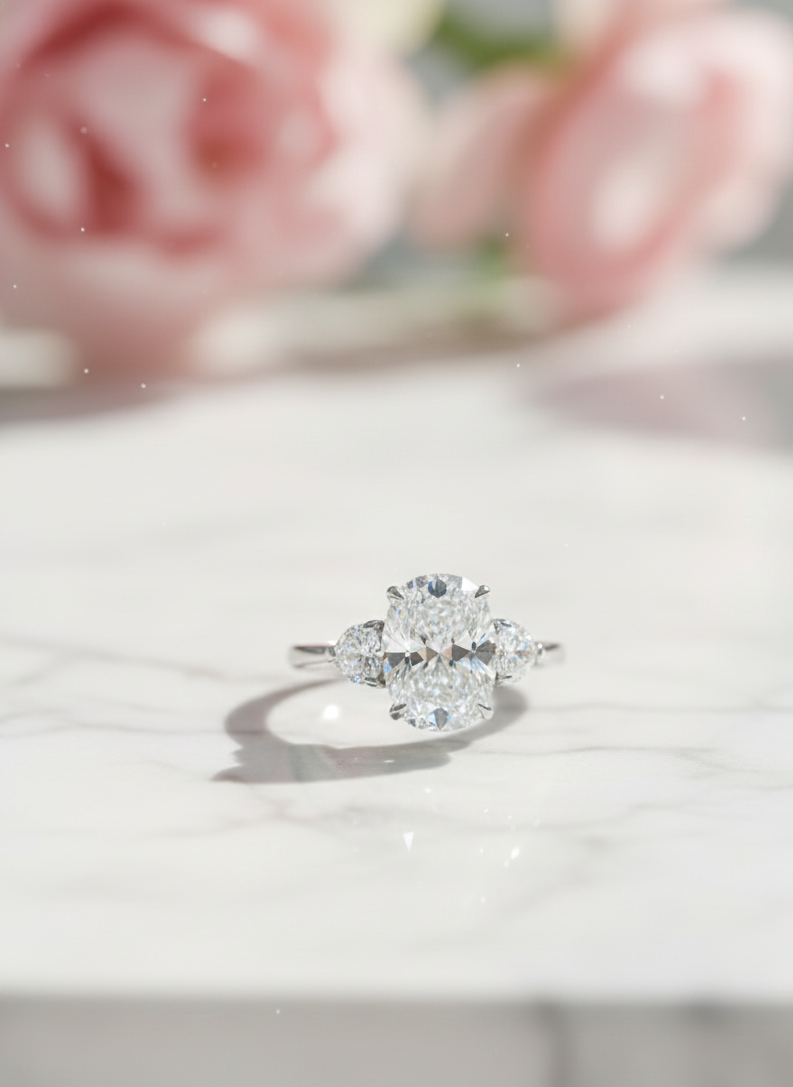1.80 ct Cushion Cut Lab-Grown Three Stone Engagement Ring