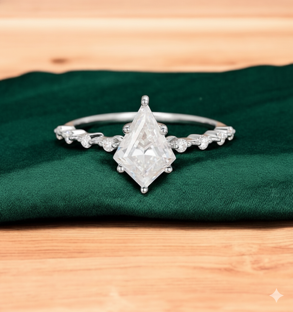 1.120 ct Kite Cut Lab Grown Diamond Engagement Ring • Unique Rose Gold Vintage Bridal Ring