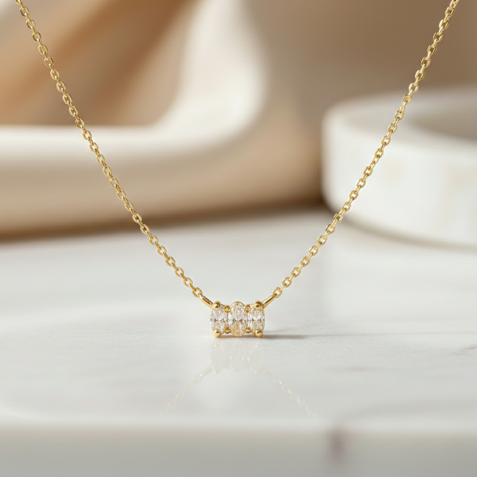 0.300 Ct Dainty  Cluster Necklace • Minimalist Gold Pendant Necklace