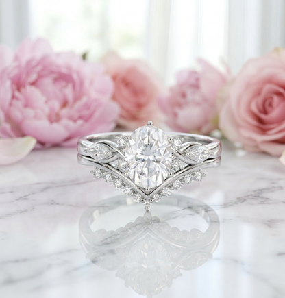 1.560CT Oval Lab Grown Diamond Engagement Ring Set