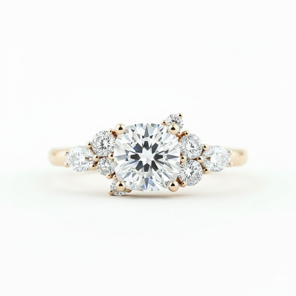 Round Cut Cluster Engagement Ring for Elegant Brides