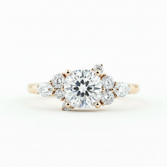 Round Cut Cluster Engagement Ring for Elegant Brides