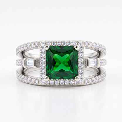 2.00ct Princess cut emerald engagement ring