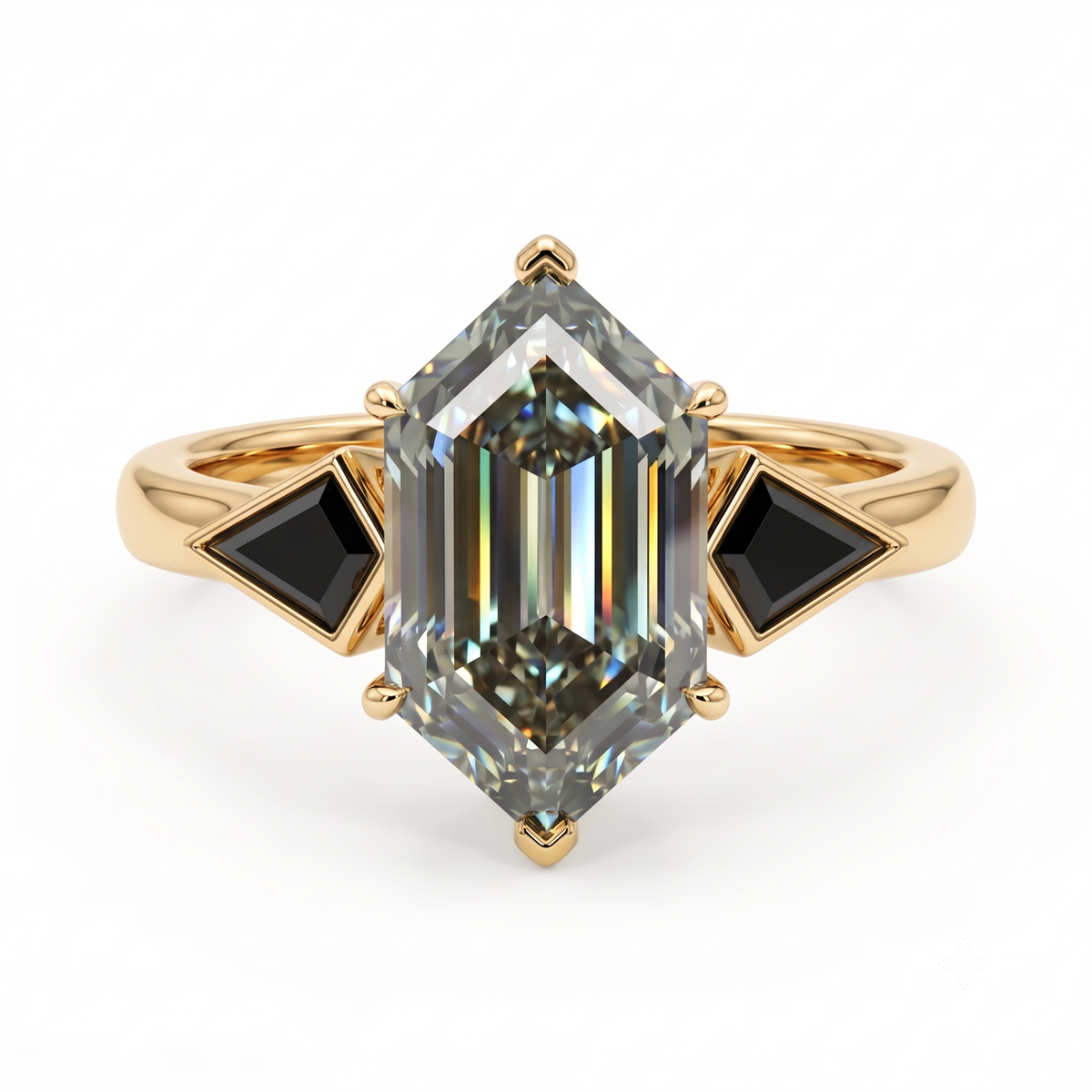 3.0 CT Hexagon Cut Gray Lab-Grown Engagement Ring