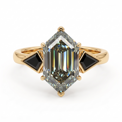 3.0 CT Hexagon Cut Gray Lab-Grown Engagement Ring
