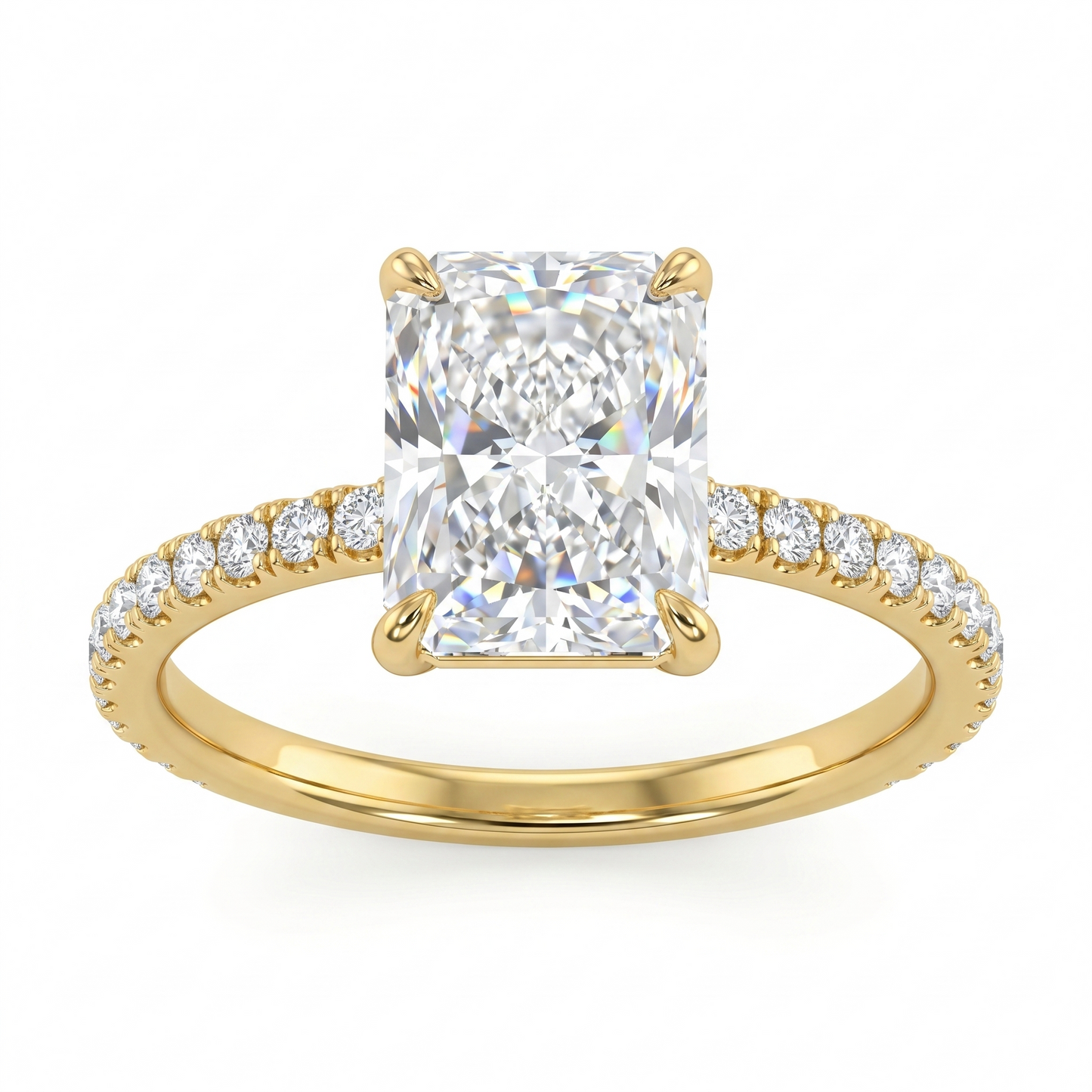 4.0ct Radiant Cut Solitaire Engagement Ring, Pave Setting Ring