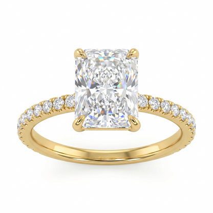 4.0ct Radiant Cut Solitaire Engagement Ring, Pave Setting Ring