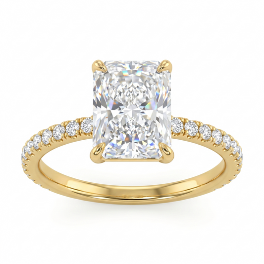 4.0ct Radiant Cut Solitaire Engagement Ring, Pave Setting Ring