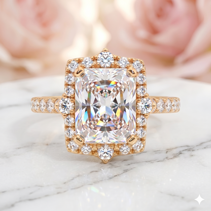 1.600 CT Radiant Cut Lab Grown Diamond Halo Engagement Ring