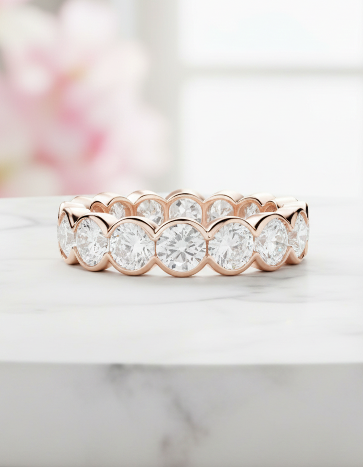 3.04 Ct Lab-Grown Eternity Ring Scalloped Bezel Band