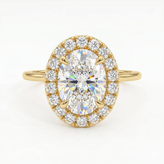 1.0ct Oval Cut Halo Lab-Grown Engagement Ring