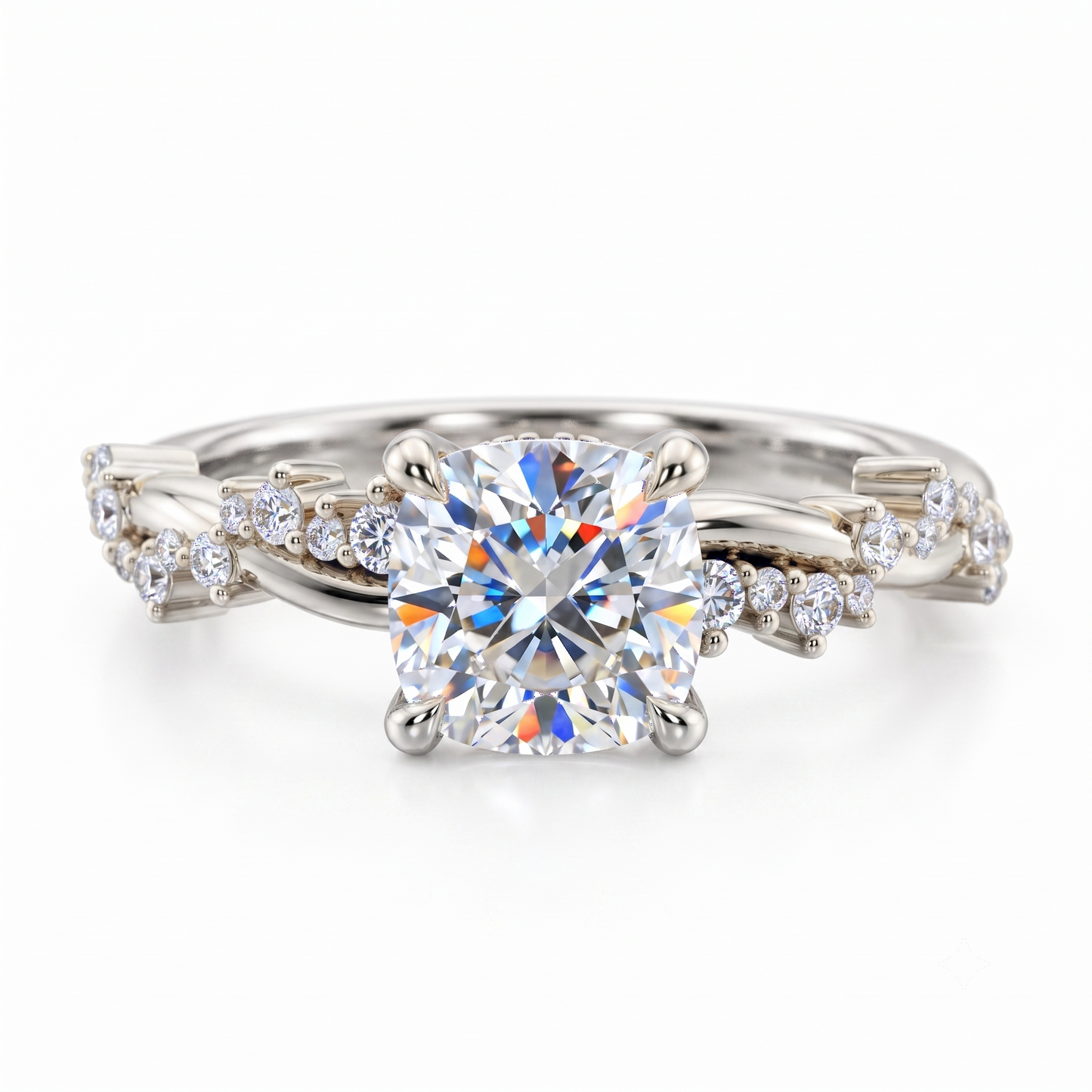 1.25ct Cushion Cut Lab Grown Diamond Solitaire Engagement Ring,Twisted Band