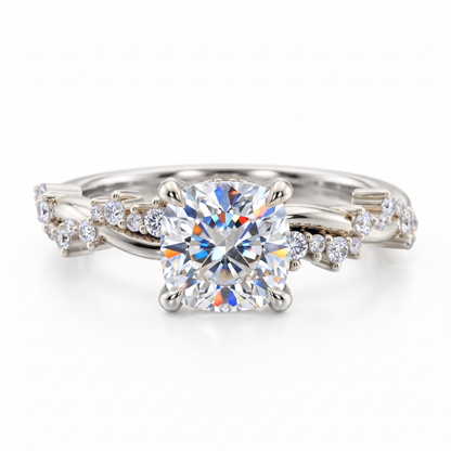 1.25ct Cushion Cut Lab Grown Diamond Solitaire Engagement Ring,Twisted Band