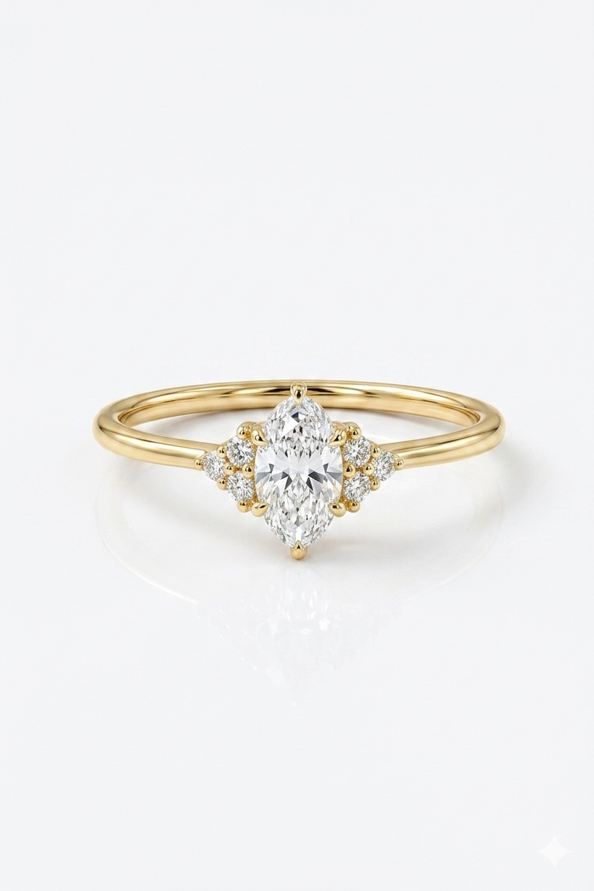 0.50ct Oval Cut Lab Grown Diamond Engagement Ring • Vintage Cluster Ring